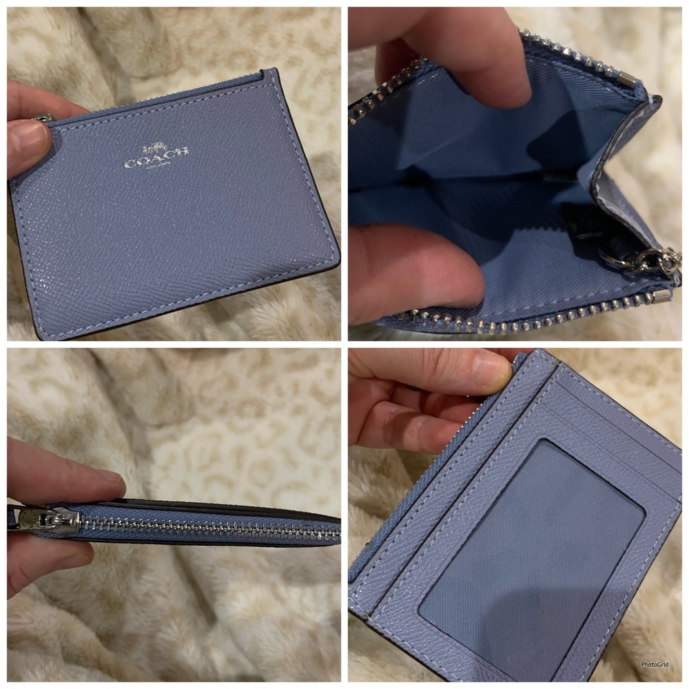100% AUTHENTIC PERIWINKLE BLUE SAFFIANO LEATHER COACH ID WALLET KEYCHAIN HOLDER - Picture 2 of 2